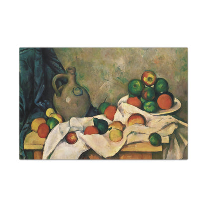 Curtain, Jug and Fruit By Paul Cézanne