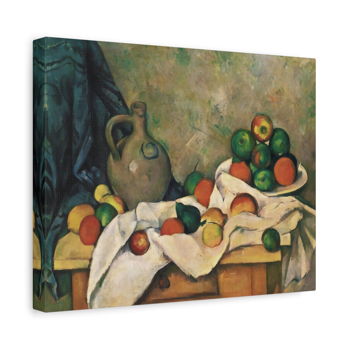 Curtain, Jug and Fruit By Paul Cézanne