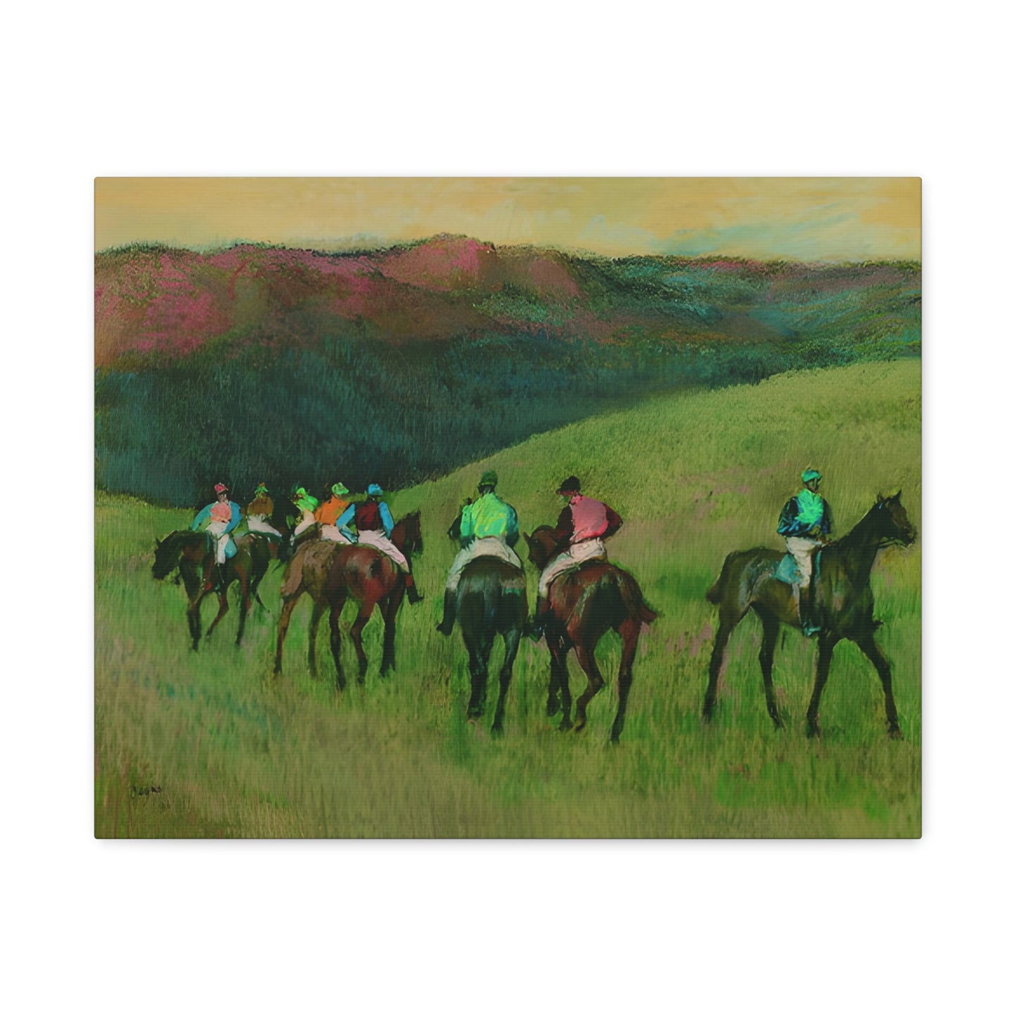 Racehorses in a Landscape By Edgar Degas