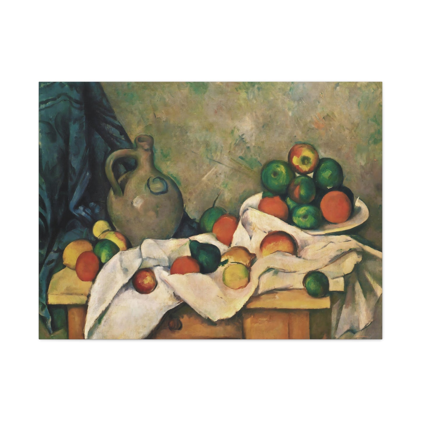 Curtain, Jug and Fruit By Paul Cézanne