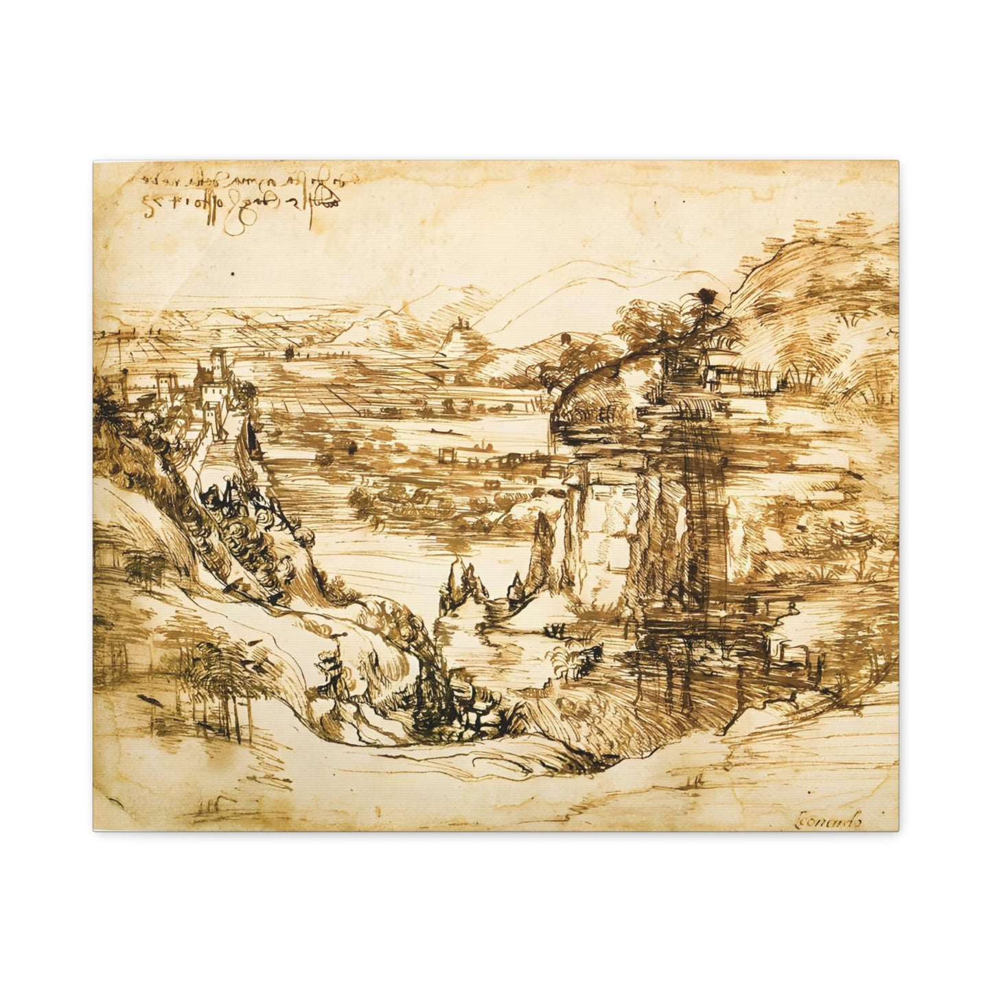 Landscape Drawing Santa Maria della Neve By Leonardo da Vinci