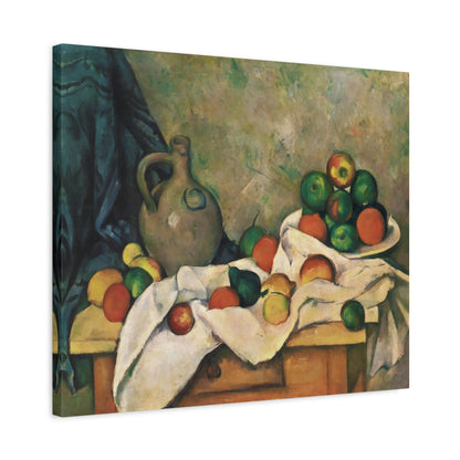 Curtain, Jug and Fruit By Paul Cézanne