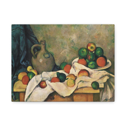 Curtain, Jug and Fruit By Paul Cézanne