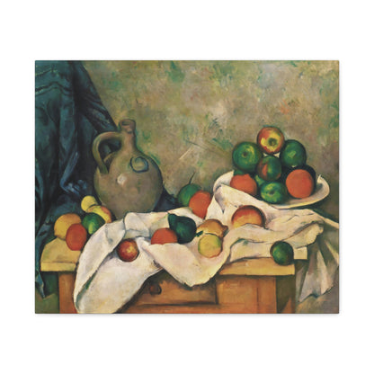 Curtain, Jug and Fruit By Paul Cézanne