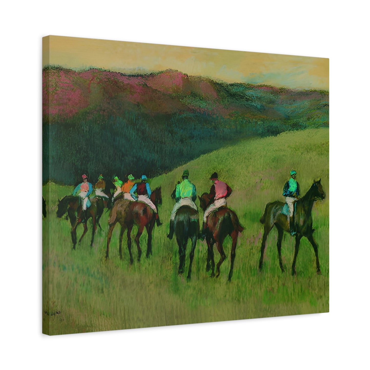 Racehorses in a Landscape By Edgar Degas