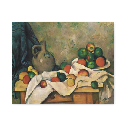 Curtain, Jug and Fruit By Paul Cézanne