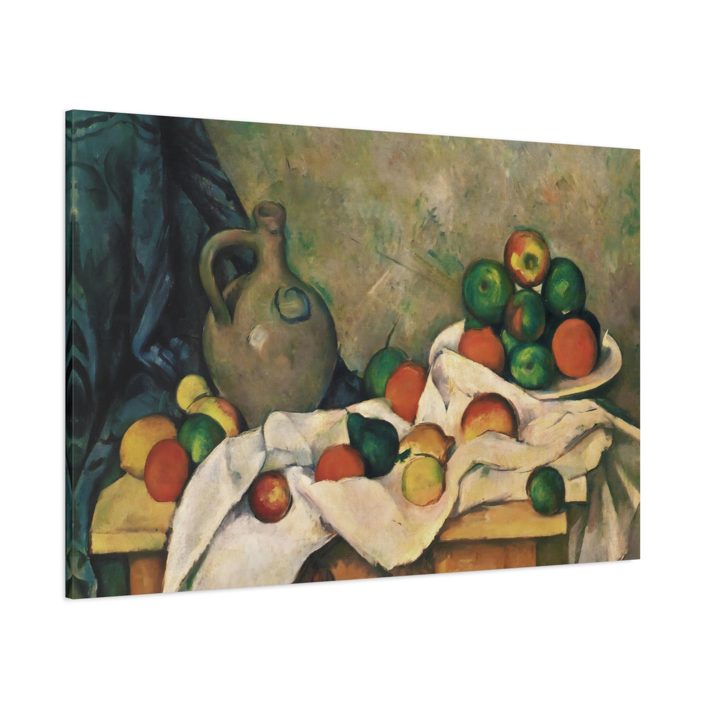 Curtain, Jug and Fruit By Paul Cézanne