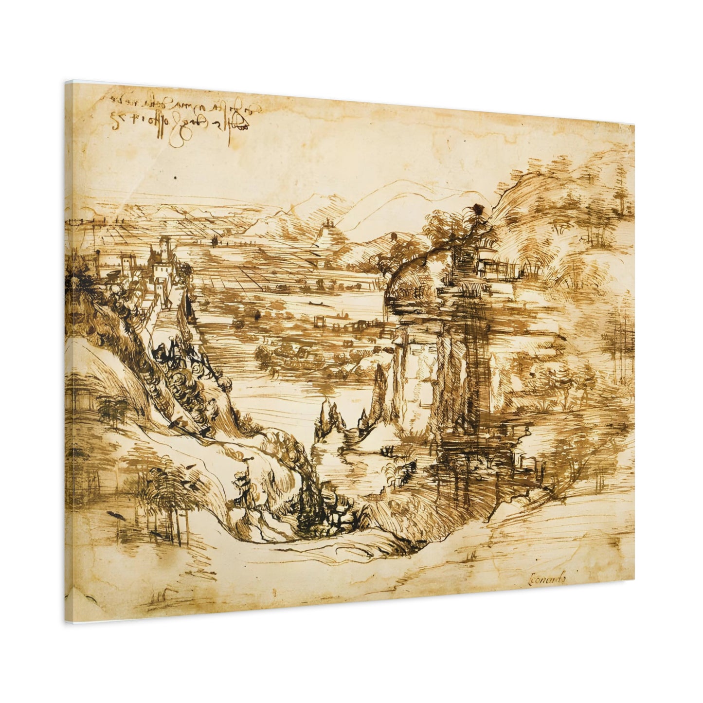 Landscape Drawing Santa Maria della Neve By Leonardo da Vinci