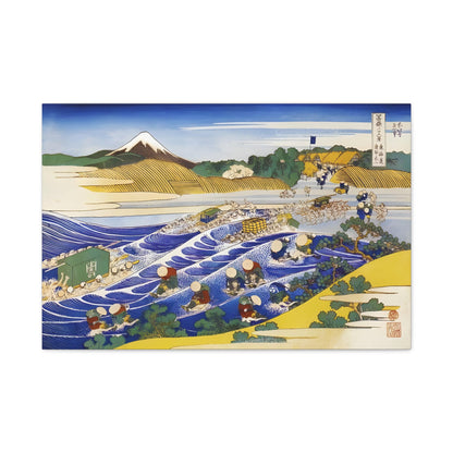 Travellers Crossing the Oi River By Katsushika Hokusai