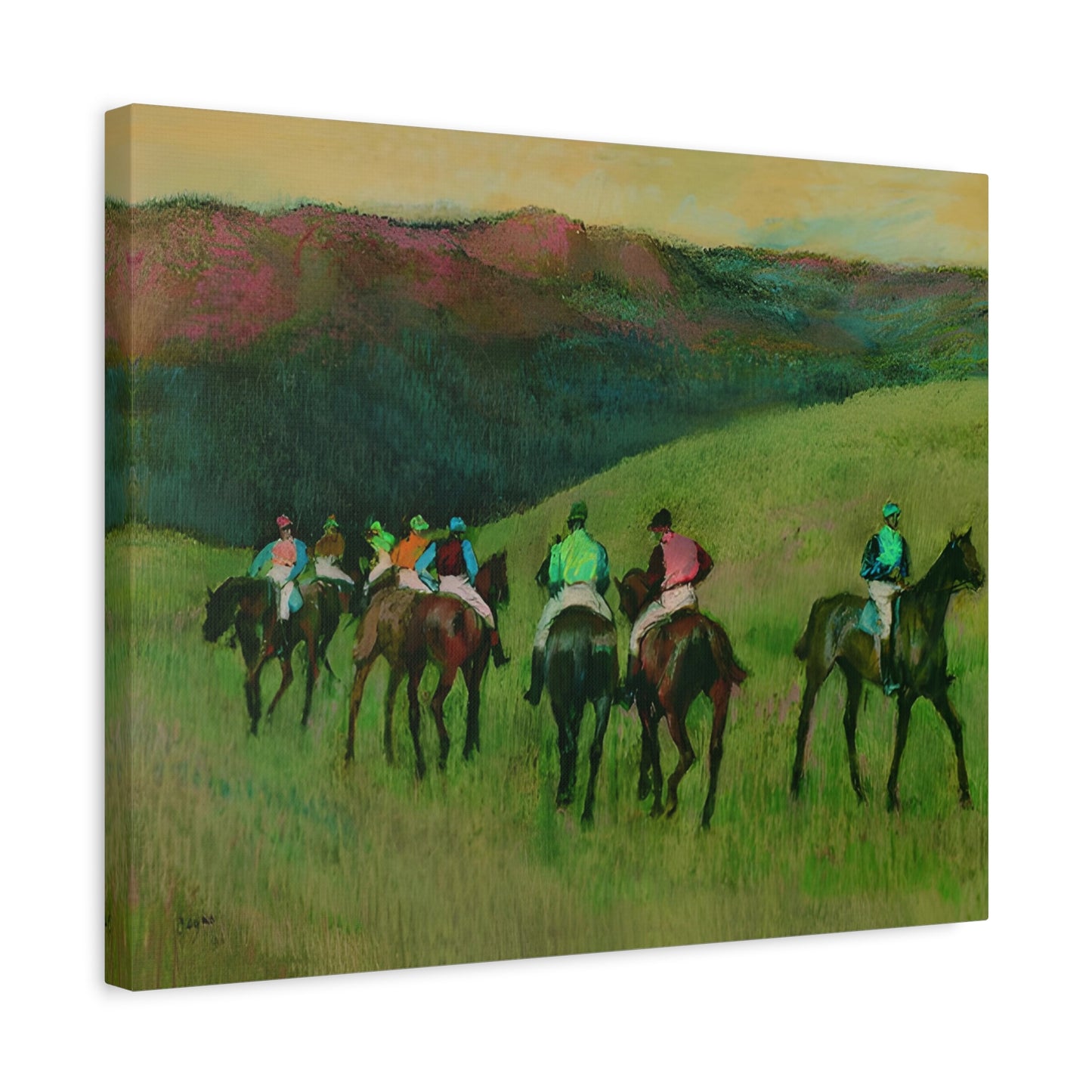 Racehorses in a Landscape By Edgar Degas