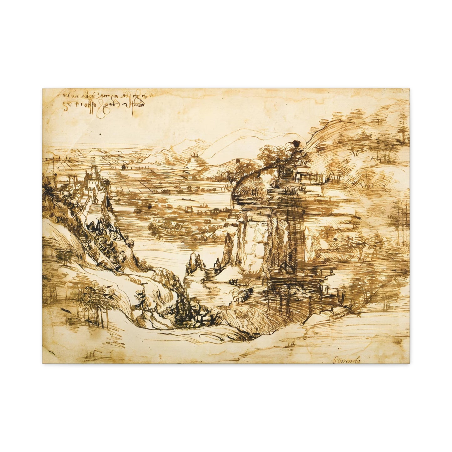 Landscape Drawing Santa Maria della Neve By Leonardo da Vinci