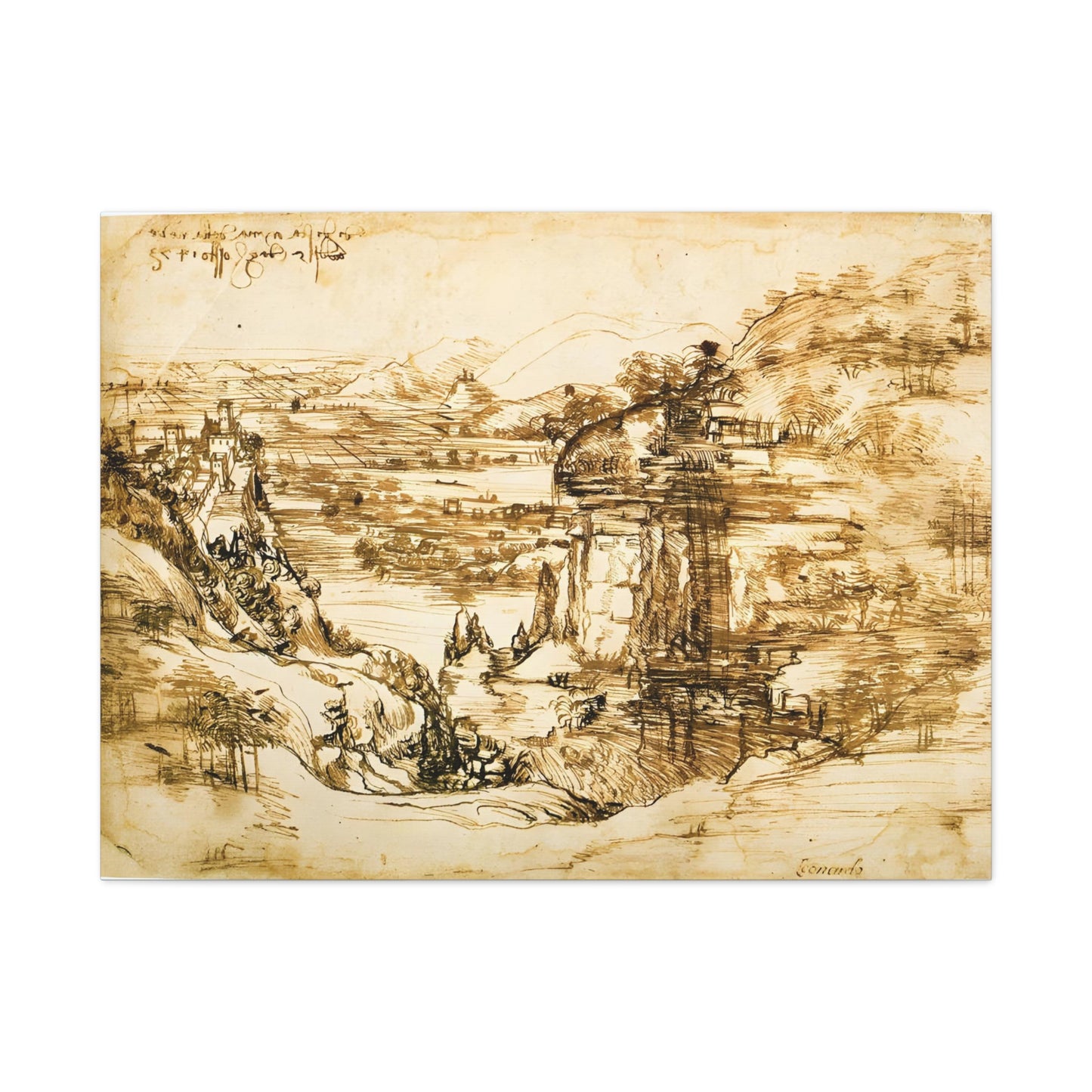 Landscape Drawing Santa Maria della Neve By Leonardo da Vinci