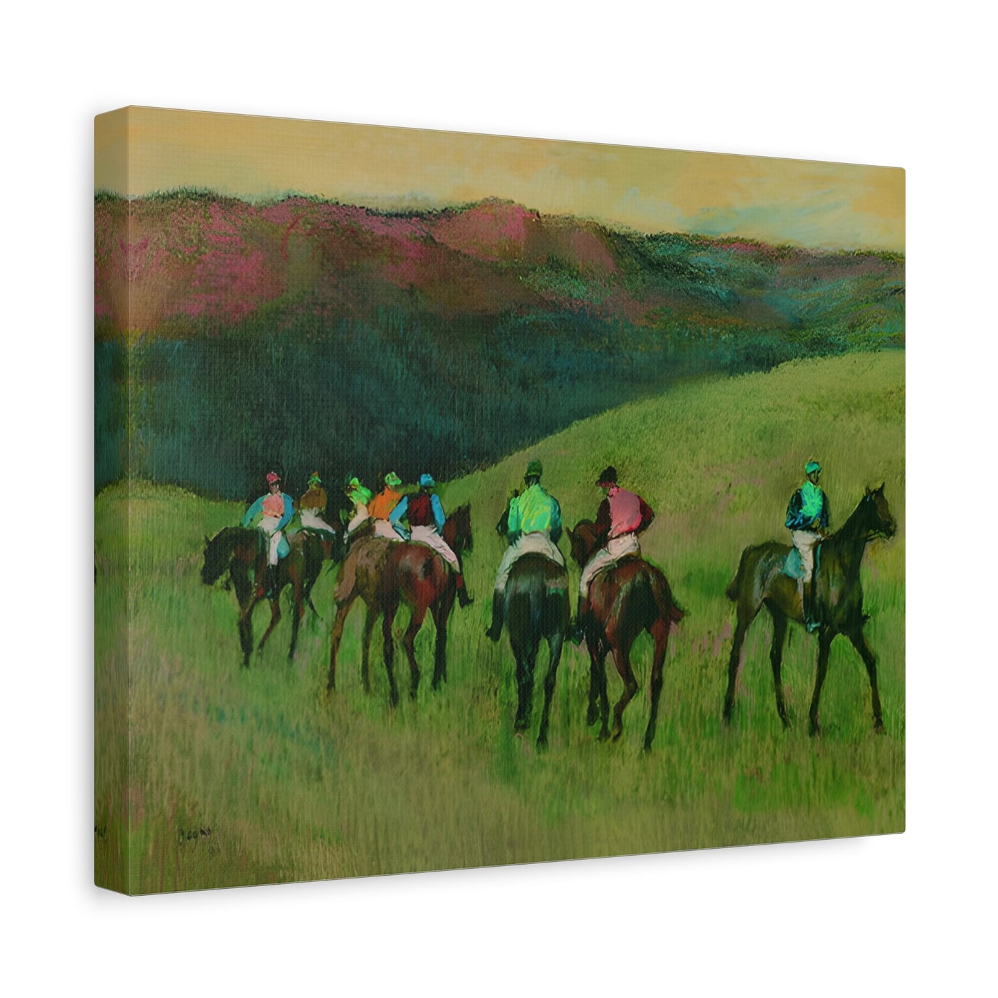 Racehorses in a Landscape By Edgar Degas