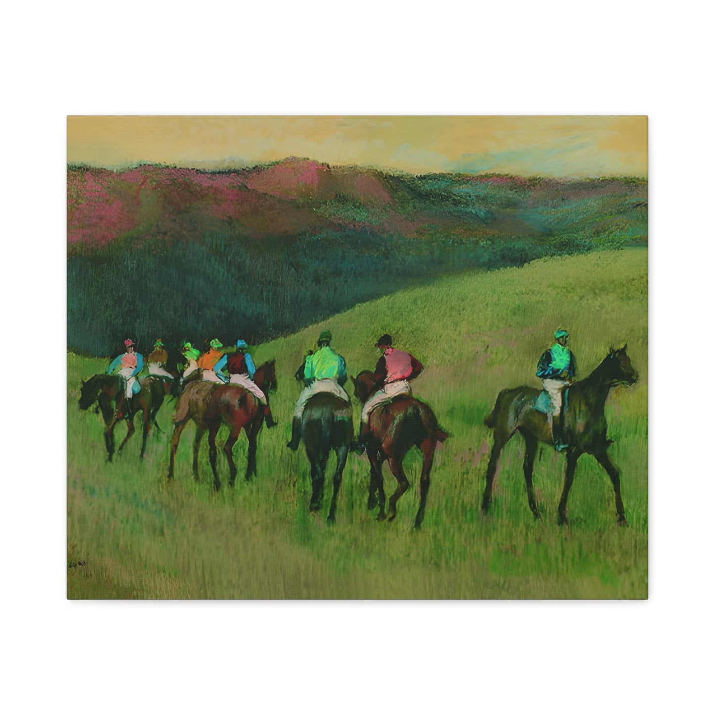 Racehorses in a Landscape By Edgar Degas