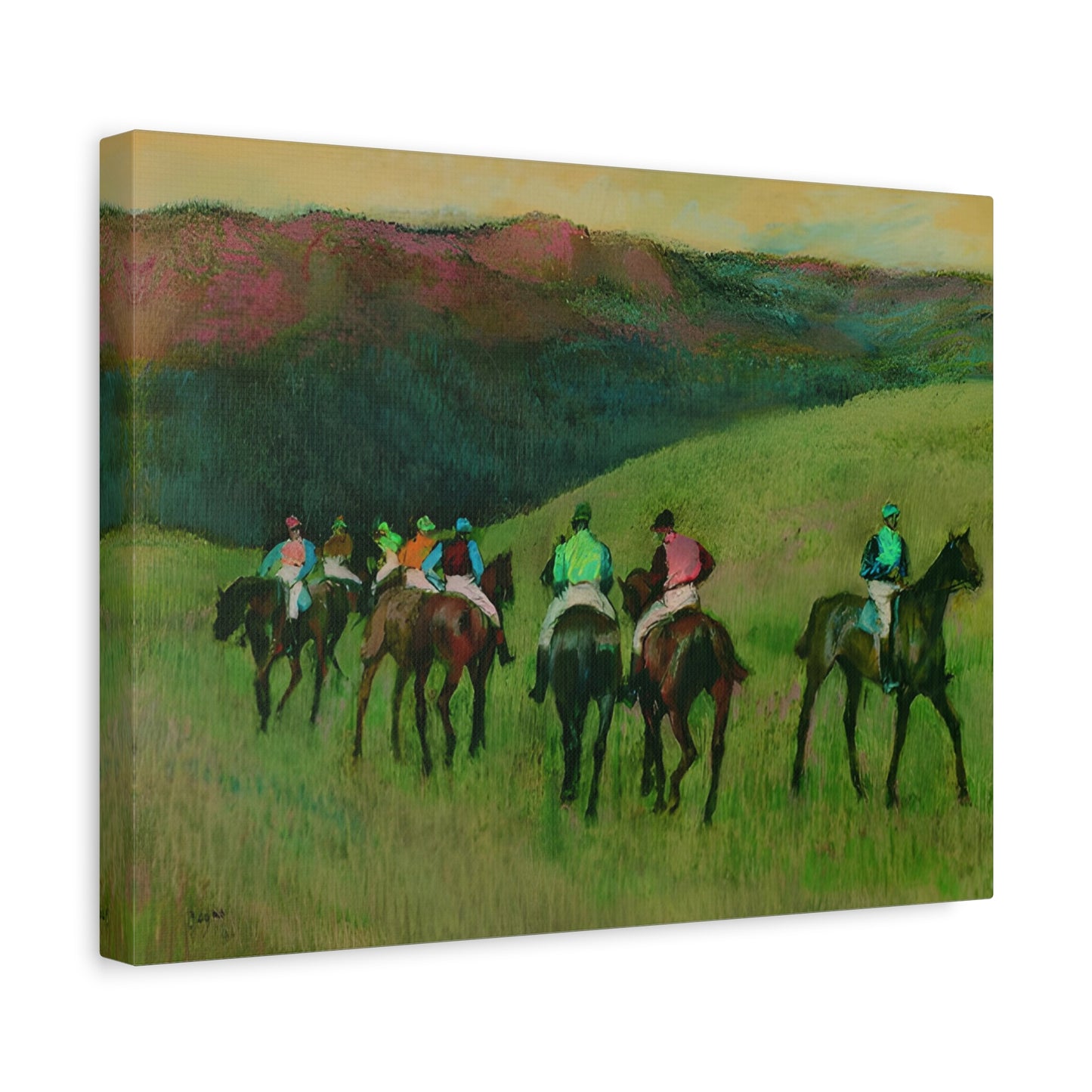 Racehorses in a Landscape By Edgar Degas